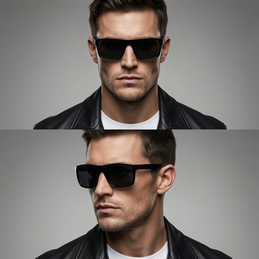 Men's Dark Black Frame Sunglasses Square Fashion Sun Glasses Polarized Light New